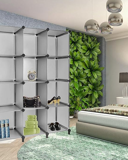 Gold Armour Cube Storage 12-Cube Bookshelf Closet Organizer Storage Shelves Cubes Organizer Plastic Square Book Shelf Bookcase DIY Closet Cabinet Organizer Shelving for Home Office Bedroom (Grey) - LeafyLoom