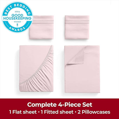 Mellanni Full Sheets Set - 4 PC Iconic Collection Bedding Sheets & Pillowcases - Hotel Luxury, Extra Soft, Cooling Bed Sheets - Deep Pocket up to 16 inch (Full, Blush Pink) - LeafyLoom