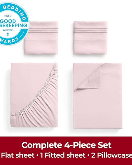 Mellanni Extra Deep King Sheets - 4 PC Iconic Collection Bedding Sheets & Pillowcases - Hotel Luxury, Ultra Soft, Cooling Bed Sheets - Extra Deep Pocket up to 21 inch (King, Blush Pink) - LeafyLoom