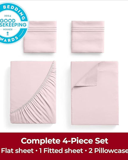 Mellanni King Sheets Set - 4 PC Iconic Collection Bedding Sheets & Pillowcases - Hotel Luxury, Extra Soft, Cooling Bed Sheets - Deep Pocket up to 16 inch (King, Blush Pink) - LeafyLoom