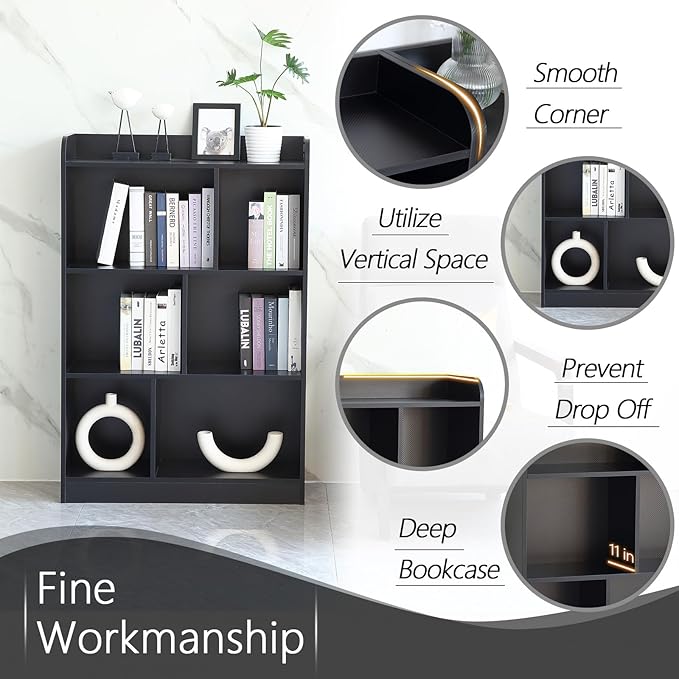 Book Shelf with Back Panel Stability 6 Cube Bookcase Multifunctional Cube Storage Organizer for Bedroom Living Room Office Closet School in Black with 31.49''W - LeafyLoom