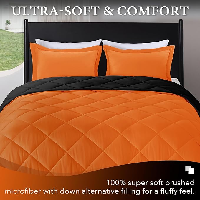 downluxe Twin Comforter Set - Orange and Black Twin Comforter, Soft Bedding Sets for All Seasons -2 Pieces - 1 Comforter (66"x92") and 1 Pillow Sham(20"x26") - LeafyLoom