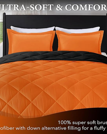 downluxe King Size Comforter Set - Orange and Black King Comforter, Soft Bedding Sets for All Seasons -3 Pieces - 1 Comforter (104"x92") and 2 Pillow Shams(20"x36") - LeafyLoom
