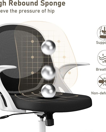 Home Office Chair Work Desk Chair Comfort Ergonomic Swivel Computer Chair, Breathable Mesh Desk Chair, Lumbar Support Task Chair with Wheels and Flip-up Arms and Adjustable Height - LeafyLoom