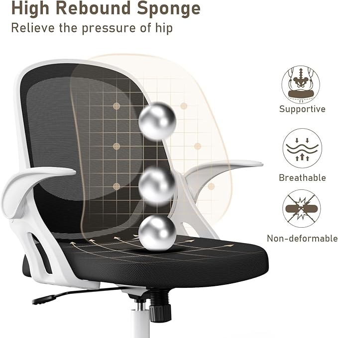 Home Office Chair Work Desk Chair Comfort Ergonomic Swivel Computer Chair, Breathable Mesh Desk Chair, Lumbar Support Task Chair with Wheels and Flip-up Arms and Adjustable Height - LeafyLoom