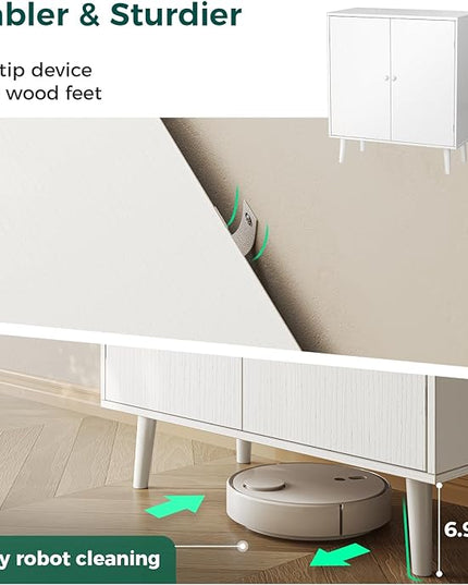 Buffet Cabinet with Storage, Storage Cabinet with 2 Doors, White Cabinet with Solid Wood Feet, Sideboard Cabinet Accent Cabinet, for Kitchen, Entryway, Living Room - LeafyLoom