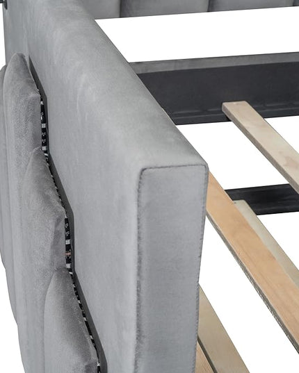 Teddy Fleece Twin Size Upholstered Carton Ears Shaped Headboard for Kids Bedroom,Wood Low Daybed Platform Bed,Super Save Space/Easy Assembly/No Box Spring Needed,Gray - LeafyLoom