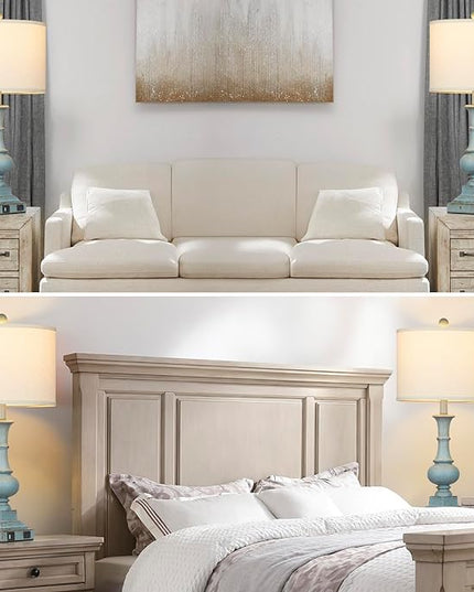 Farmhouse Table Lamps Set of 2, Rustic Touch Control Bedside Lamps with 2 USB Ports & AC Outlet, Vintage Resin 3-Way Dimmable Nightstand Lamp Linen Fabric Shade for Living Room Bedroom Decor Blue - LeafyLoom