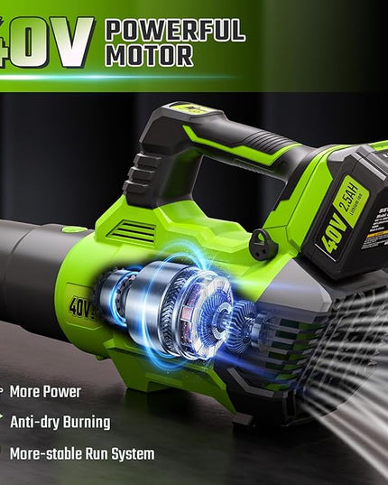 SEYVUM 40V Leaf Blower Cordless - 600CFM 165MPH, Electric Leaf Blower with Upgrade 40V 2.5Ah Battery & Charger, Leaf Blower for Lawn Care with Shoulder Strap - 3 Speed Mode for Leaf/Dust/Snow Blowing - LeafyLoom