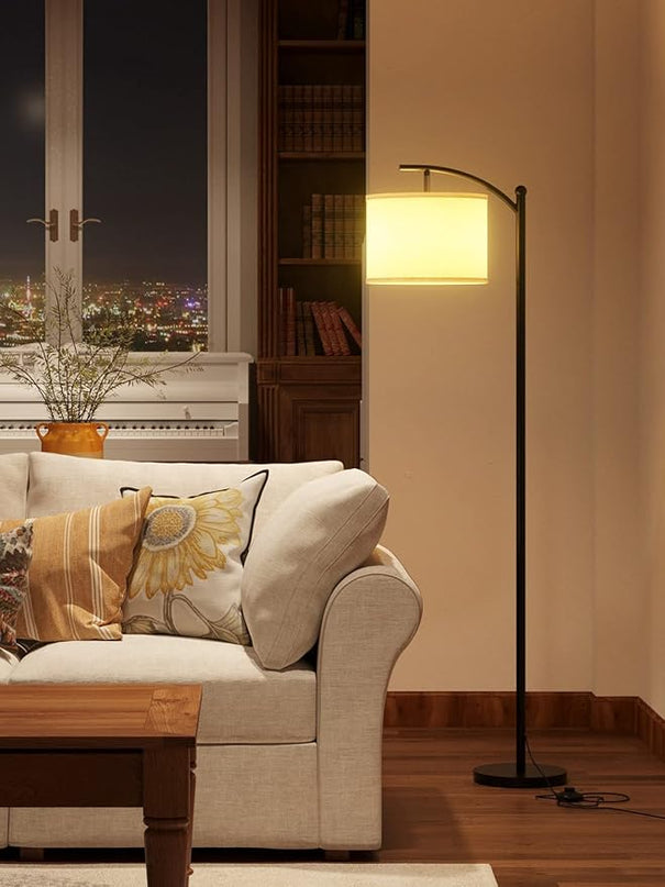 addlon Floor Lamp for Living Room with 3 Color Temperatures, Standing lamp with Linen lampshade for Bedroom, Office, Lamps with 9W LED Bulb Included - Black with Gray Lampshade - LeafyLoom