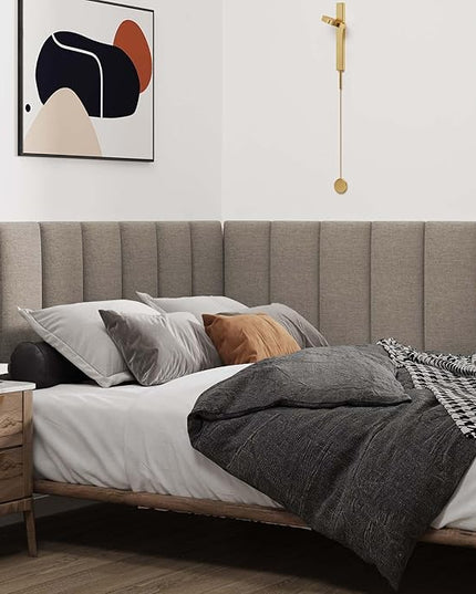 Upholstered Wall Mounted Headboard, 3D Soundproof Wall Panels Peel and Stick Headboard for King Size, Reusable and Removable Tufted Bed Headboard in Linen(12 Panels, 10" x 24") - LeafyLoom