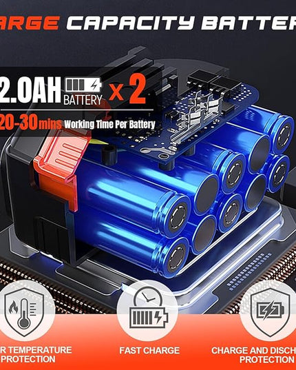 MJF Cordless Leaf Blower, 150MPH, 350CFM, 20V Brushless Motor, 2x2000mAh Batteries and Fast Charger, Lightweight, Electric Blower for Lawn Care, Yard Cleaning - LeafyLoom
