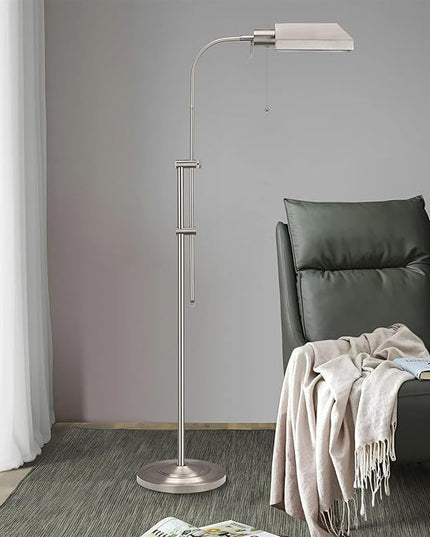 Kira Home Prescott 58" Modern Adjustable Standing Pharmacy Floor Lamp | Brushed Nickel Finish, Includes 6W LED Bulb (60W eq.) Energy Efficient, Eco-Friendly, for Living Room Reading Bedroom Office - LeafyLoom