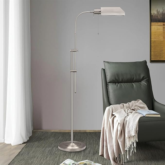 Kira Home Prescott 58" Modern Adjustable Standing Pharmacy Floor Lamp | Brushed Nickel Finish, Includes 6W LED Bulb (60W eq.) Energy Efficient, Eco-Friendly, for Living Room Reading Bedroom Office - LeafyLoom