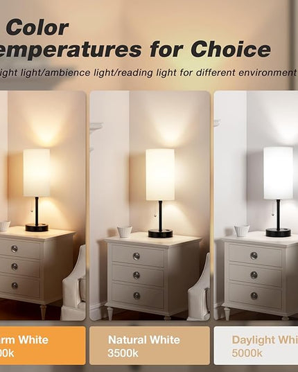 Dicoool 18Inch Tall Bedroom Lamps with USB C and A Ports 3 Color Temperatures - Pull Chain White Nightstand Bedside Table Lamp with AC Outlet, Side Lamp for Living Room End Table - LeafyLoom
