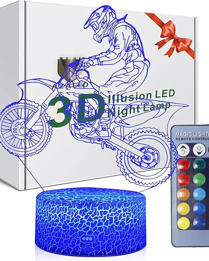 Motorbike Night Light,Motorcycle 3D Illusion Lamp with Remote Control&Smart Touch 16 Colors USB Cable Dirt Bike Gifts for Motocross Players Boys Teens - LeafyLoom