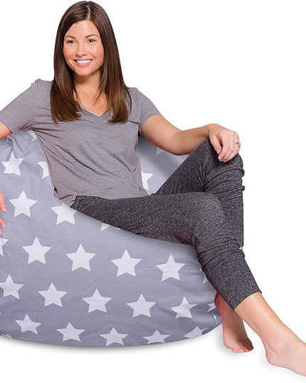 Posh Creations Bean Bag Chair for Kids, Teens, and Adults Includes Removable and Machine Washable Cover, Canvas White Stars on Gray, 48in - X-Large - LeafyLoom