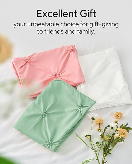 BEDELITE White Twin Comforter Set for Girls - 2 Peices Boho Pintuck Bedding Comforter Sets, Lightweight Soft & Warm Twin Bedding Sets with 1 Pillowcase for All Season - LeafyLoom