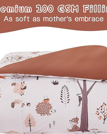 Kids Comforter Set for Boys Girls Full Size, Cute Reversible Quilted Woodland Forest Animal Print Fall Bedding with Pillow Sham, Lightweight Soft Breathable Machine Camping Themed Bed Set 3 Piece - LeafyLoom