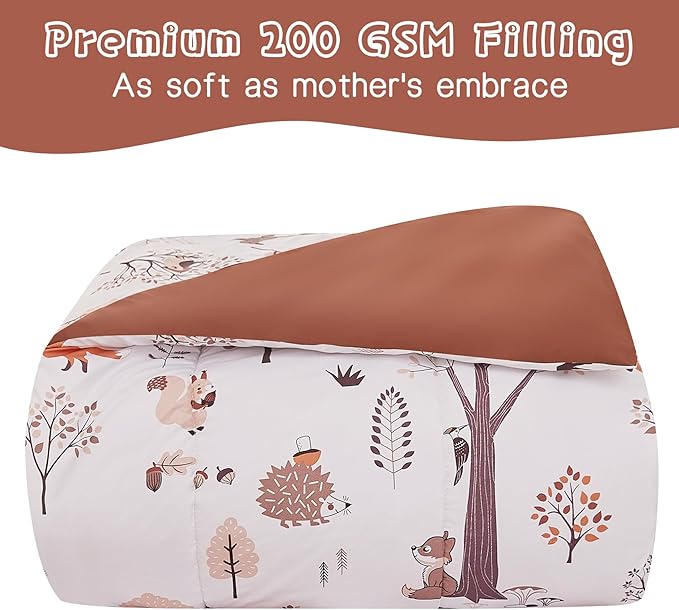 Kids Comforter Set for Boys Girls Full Size, Cute Reversible Quilted Woodland Forest Animal Print Fall Bedding with Pillow Sham, Lightweight Soft Breathable Machine Camping Themed Bed Set 3 Piece - LeafyLoom