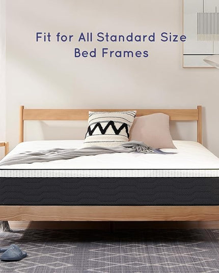 King Mattress 14 Inch, King Mattresses Hybrid Spring Mattress in a Box, King Size Foam Innerspring Mattress with Motion Isolation & Pressure Relief for King Bed Frames, Medium Soft, White Grey - LeafyLoom
