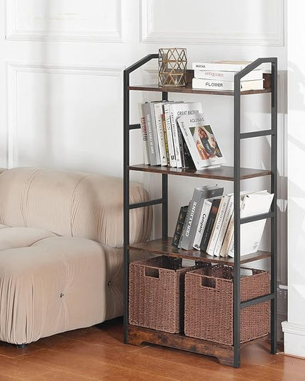 Vagusicc 4 Tier Bookshelf with 2 Storage Baskets, Tall Bookcase Shelf Storage Organizer Wood Book Shelf, Modern Shelf Rack Shelves with Steel Frame, Multipurpose Bookshelf for Bedroom Living Room - LeafyLoom