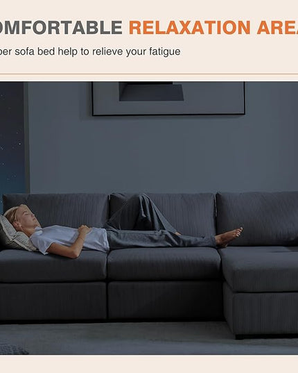 Sweetcrispy Convertible Modular Sectional Sofa, 4 Seat Sectional Couches for Living Room, L-Shaped Modern Fabric Modular Sofa Sleeper with Double Chaise for Home, Apartment, Dorm, Grey - LeafyLoom