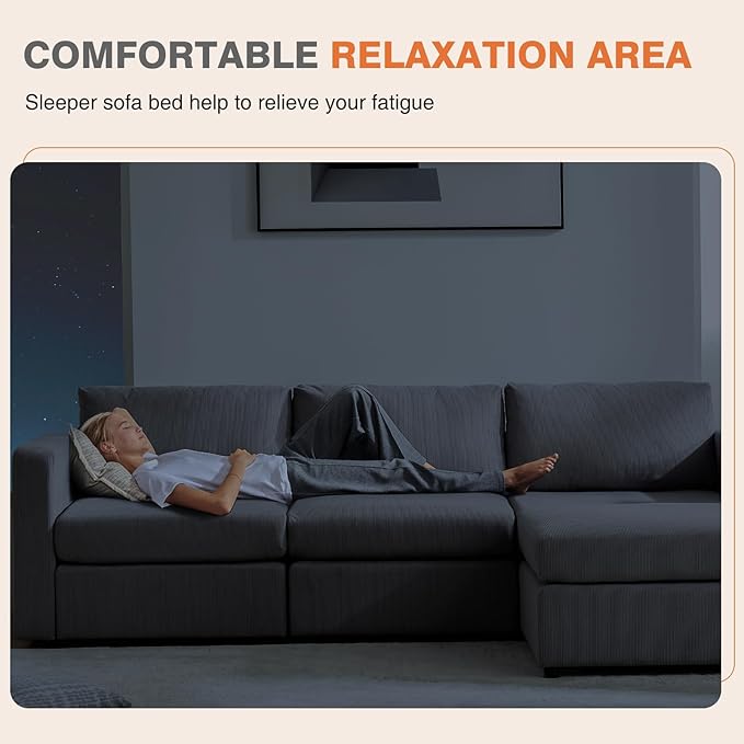 Sweetcrispy Convertible Modular Sectional Sofa, 4 Seat Sectional Couches for Living Room, L-Shaped Modern Fabric Modular Sofa Sleeper with Double Chaise for Home, Apartment, Dorm, Grey - LeafyLoom