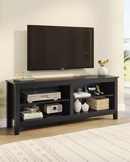 Panana TV Stand, Classic 4 Cubby TV Stand for 60 inch TV, Entertainment Center Media Television Stand for Living Room Bedroom (Black, 55 inch) - LeafyLoom