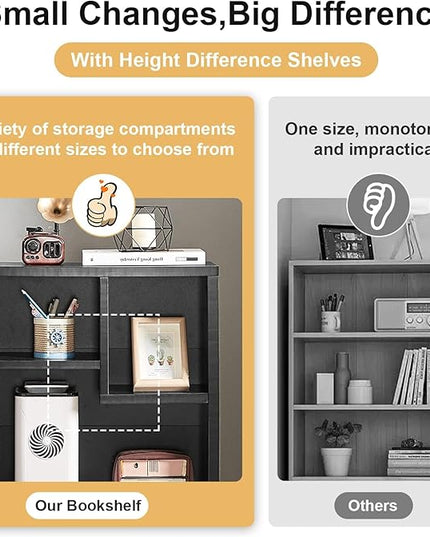 VECELO 3-Cube Bookshelf, Fits Tallest Hardcovers, Horizontal Available, Modern Bookcase, Cubby Storage Organizer for Small Space, Bedroom, Living Room,Black - LeafyLoom