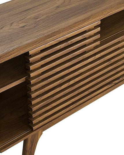 Modway Render 71" Mid-Century Modern Low Profile Media Console TV Stand, 71 Inch, Walnut - LeafyLoom