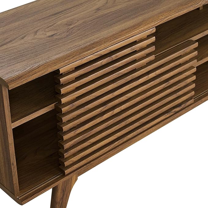 Modway Render 71" Mid-Century Modern Low Profile Media Console TV Stand, 71 Inch, Walnut - LeafyLoom