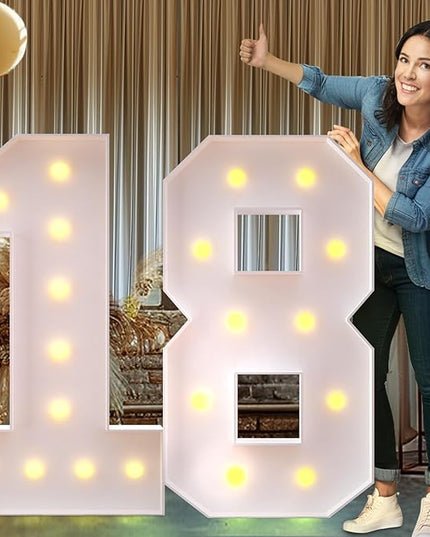 Rielmox Marquee Light Up Number 18, 4FT Large Birthday Decorations Party Decor White Anniversary Decoration w/Warm Lights for Boys Girls Kids Teens Adults - LeafyLoom