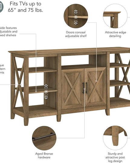 Bush KWV160RCP-03 Key West Tall TV Stand, Reclaimed Pine, Screens up to 65-Inch - LeafyLoom