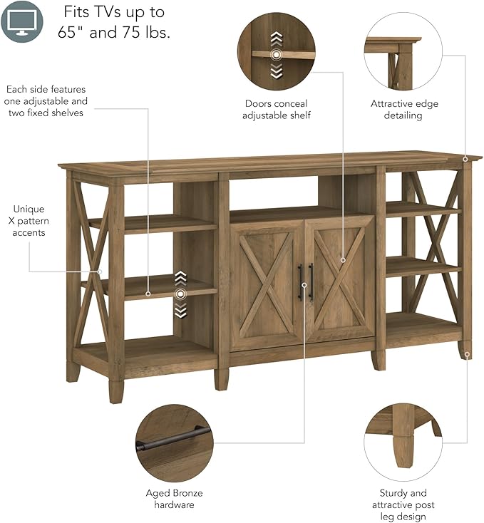 Bush KWV160RCP-03 Key West Tall TV Stand, Reclaimed Pine, Screens up to 65-Inch - LeafyLoom