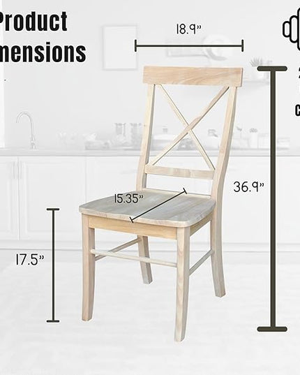 International Concepts Pair of X-Back Dining Chairs, Unfinished Wood - LeafyLoom