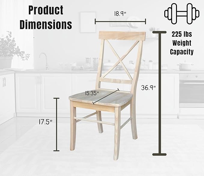 International Concepts Pair of X-Back Dining Chairs, Unfinished Wood - LeafyLoom