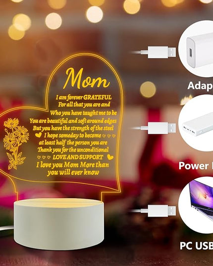 Lovely Mother-Best Mom Birthday Gifts from Daughter Son，Mom Night Light，Room Decoration Mom's (1 Pack) - LeafyLoom