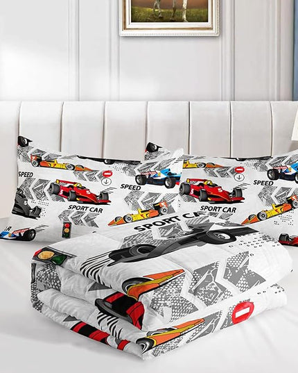 Axolotl Racing Car Comforter Set Twin Size,Extreme Sports Boys Bedding Set for Boys Teens Girls Car Racing Gifts,Race Cars Quilt Bed Set with 1 Comforter 2 Pillowcases,Multi Color - LeafyLoom