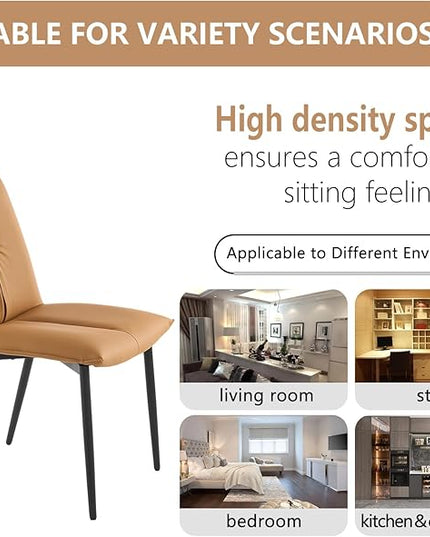 YOUTASTE Dining Chairs Set of 2 Mid Century Modern Upholstered Leather Kitchen Chairs Soft Padded Side Chairs Dinner Chairs with Metal Legs for Living Room Bedroom, Camel - LeafyLoom