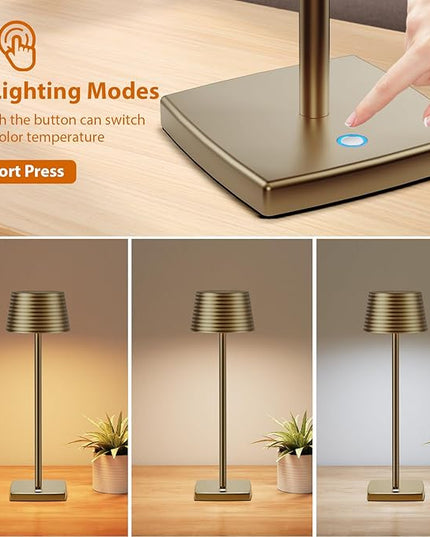 Rechargeable Cordless Table Lamp, Battery 5000mAh Metal Aluminum Housing USB LED Portable Powered Desk Lamp, 3 Levels Brightness Night Light for Restaurants Bars Outdoor (Titanium-2pack) - LeafyLoom