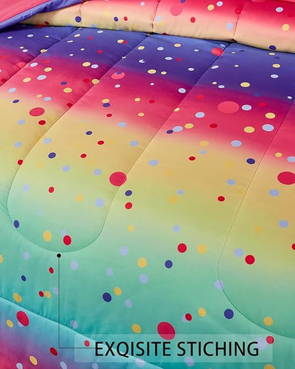 Colorful Polka Dots Rainbow Comforter Set for Teen Girl,Full/Queen Size 5 Piece Bed in A Bag,Circles Printed Comforter and Sheets,Ultra Soft Microfiber All Season Bedding Set(Full/Queen,Dots) - LeafyLoom