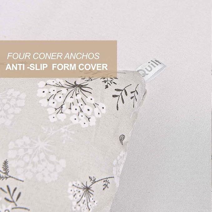 Nanko Beige Floral Comforter Set Queen Size 3 Pcs, Cream Tan Flower Print Pattern Soft Microfiber Down Alternative Duvet Insert, Farmhouse Bedding Sets Bed in a Bag for Women Men, 90 x 90 inch - LeafyLoom