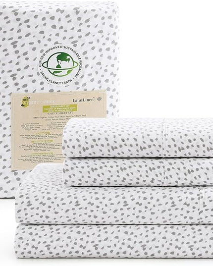 LANE LINEN 100% Organic Cotton Queen Sheet Set, 4Pc Cotton Sheets Queen Size Bed set, Soft & Breathable Percale Weave, Deep Pocket Queen Sheets, Hotel-Quality Bed Sheets Queen Size - Haze Grey - LeafyLoom