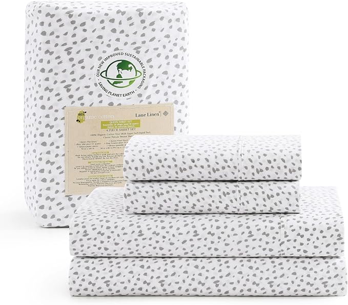 LANE LINEN 100% Organic Cotton Queen Sheet Set, 4Pc Cotton Sheets Queen Size Bed set, Soft & Breathable Percale Weave, Deep Pocket Queen Sheets, Hotel-Quality Bed Sheets Queen Size - Haze Grey - LeafyLoom