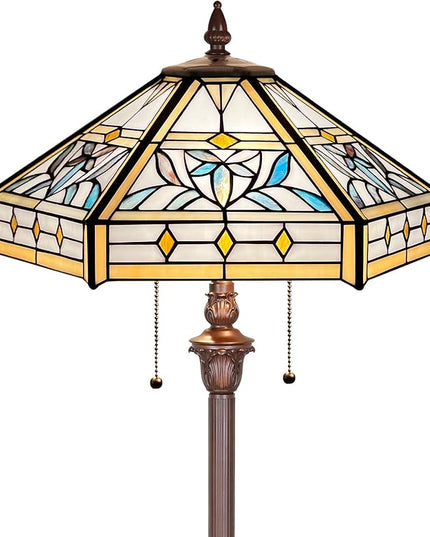 Capulina Tiffany Floor Lamp 2-Light 16X16X63 Inches Mission Hexagon Style Stained Glass Standing Reading Light for Living Room Bedroom Home Office - LeafyLoom