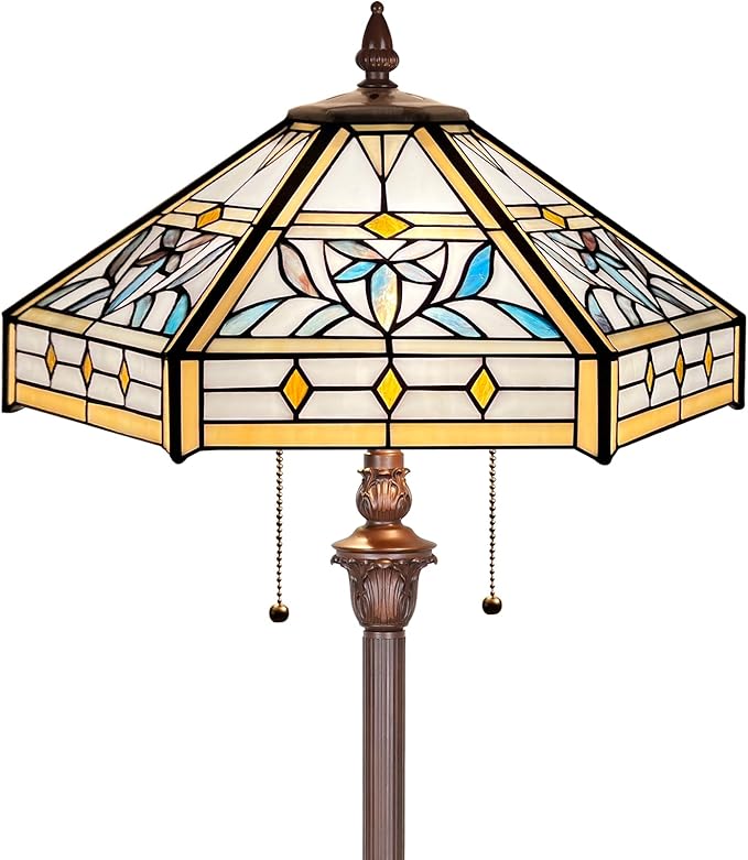 Capulina Tiffany Floor Lamp 2-Light 16X16X63 Inches Mission Hexagon Style Stained Glass Standing Reading Light for Living Room Bedroom Home Office - LeafyLoom