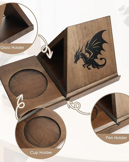 Small Bookshelf - Triangle Book Holder, Wood Mini Book Shelf for Reading Nook, Gifts for Book Lovers, Small Bookcase with Dragon Decor for Bedroom Nightstand, Office Desk, Library or Table - LeafyLoom