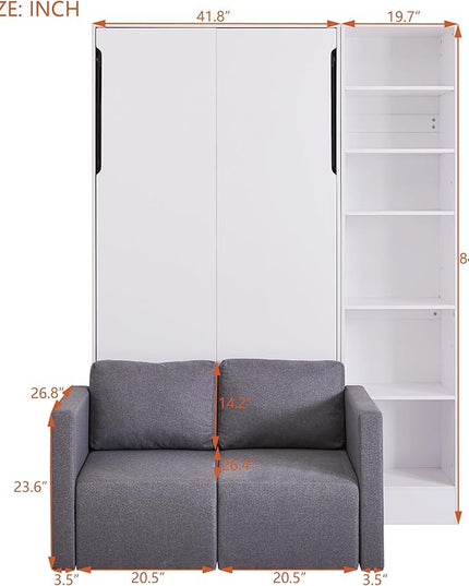 Merax Twin Size Murphy Bed Wallbed with Sofa and Side Storage Shelves,Space Saving,for Guest Living Room - LeafyLoom