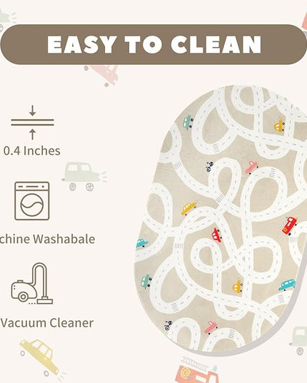 LIVEBOX Road Traffice Kids Rug, 3'x5' Floor Mats for Kids Room, Non-Slip Machine Washable Rugs for Playroom, Soft Fun & Learning Rug Children Car Carpet for Nursery Daycare Classroom - LeafyLoom